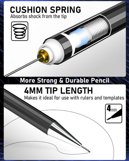 Nicpro 34PCS Black Art Mechanical Pencils Set, Metal Drafting Pencil 0.3, 0.5, 0.7, 0.9 mm & 2PCS 2mm Lead Holder (6B 4B 2B HB 2H 4H Colors) For Sketching Drawing With 19 Tube Lead Refills Case