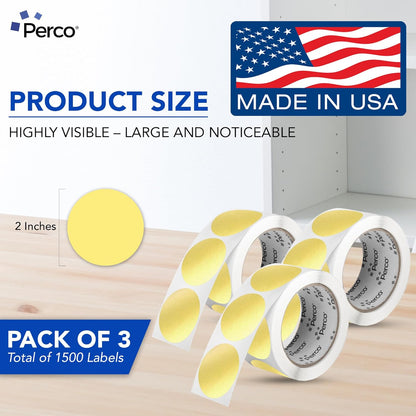 Perco Metallic Gold 2" Round Circle Dot Sticker Labels for Wedding Invitations - Multi-Roll Pack (3 Rolls, 500 Labels Each) - Permanent Adhesive, Vibrant Colors - Perforated for Easy Use, Made in USA