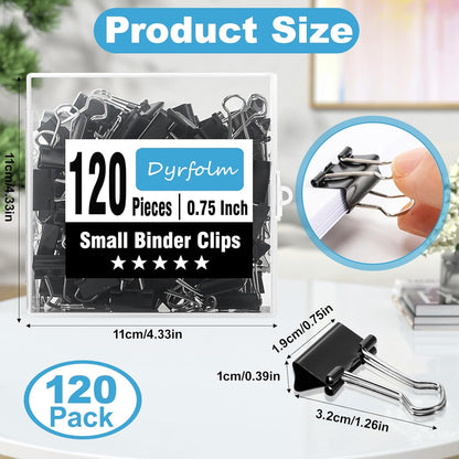 120 Pack Small Binder Clips,3/4 Inch Width Paper Clips,Black Binder Clips,Mini Binder Clips,Small Paper Clamps for Office Supplies Home and Business,Metal Binder Clips
