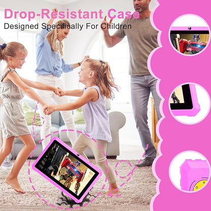 Kids Tablet 7 inch Toddler Tablet for Kids 3-7 32GB Android Tablets for Toddlers with Case WiFi Parental Control Dual Camera GMS Certified Toddler Learning Tablets Chritmas Gifts for Children (Pink)