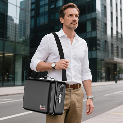 Fireproof Document Box with Fireproof Zipper,File Organizer Hard Case with Lock,Portable Document Safe for Important Document Laptop Valuables(Black,15.8"x5.9"x12.6")