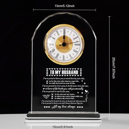 Gifts for Husband from Wife，Romantic Birthday Gifts for Husband Home Office Desk Decorations, Christmas, Wedding Anniversary, Valentine's Day and Father's Day Gifts Glass Clock Gift (Battery not Included) (Husband Gifts)