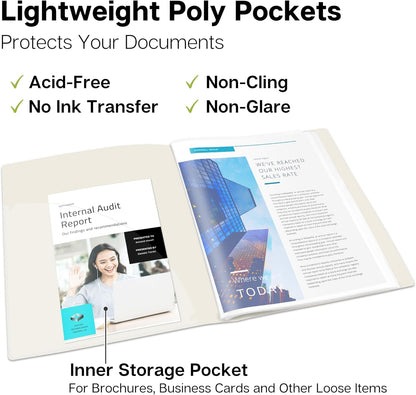 Dunwell Presentation Binder 24-Pocket, Displays 48 Pages, 8.5x11 Portfolio Binder with Plastic Sleeves, Storage and Organizer for Documents, Certificates, Projects, Photos (Ivory)