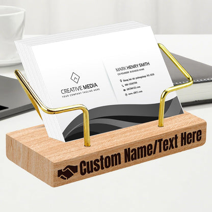 Custom Engraved Business Card Holder for Desk Personalized Wooden Business Card Display Stand Customized Businese Gift for Office Home Desktop
