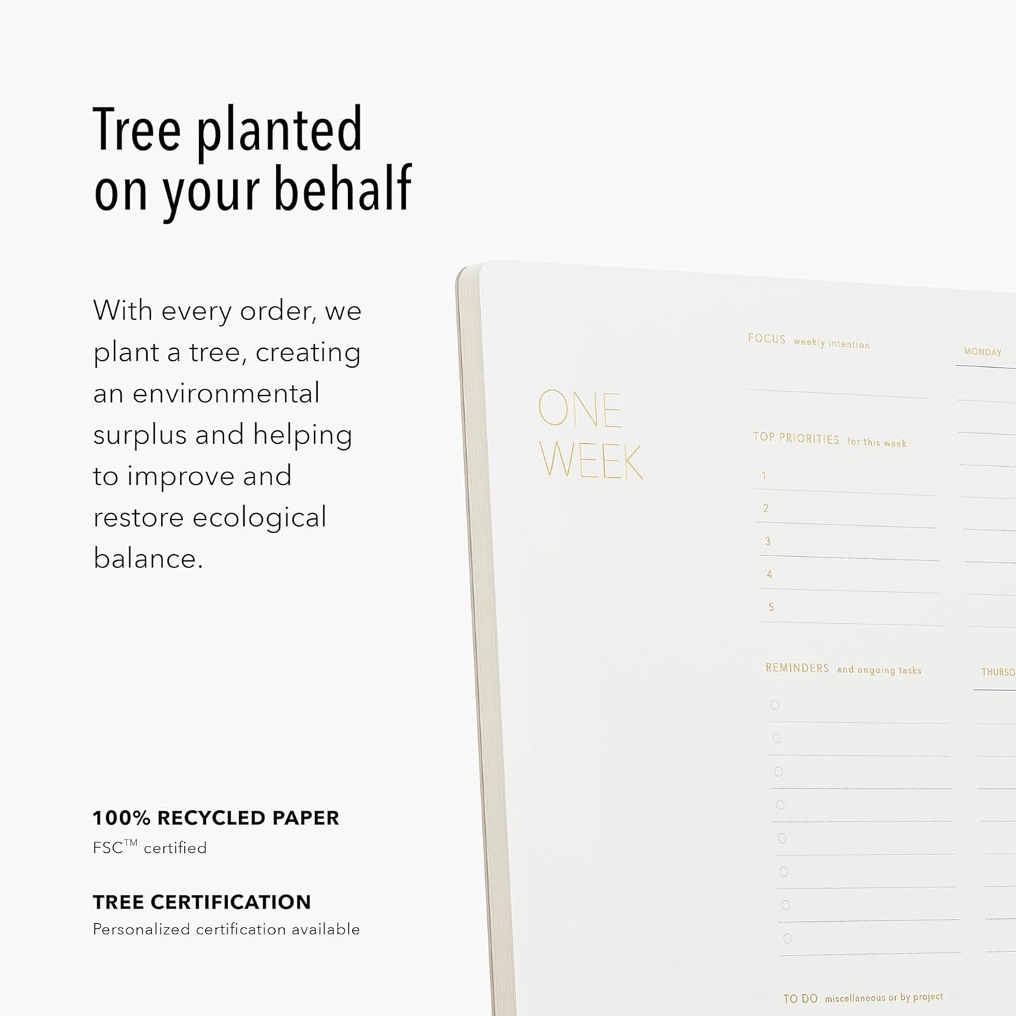 One Week - Elegant Undated Weekly Desk Planner, Gold Foiled, A4, Minimalist Weekly To Do List Notepad, Daily Schedule, Work Week Planner Pad, Eco-friendly, FSC™ Certified