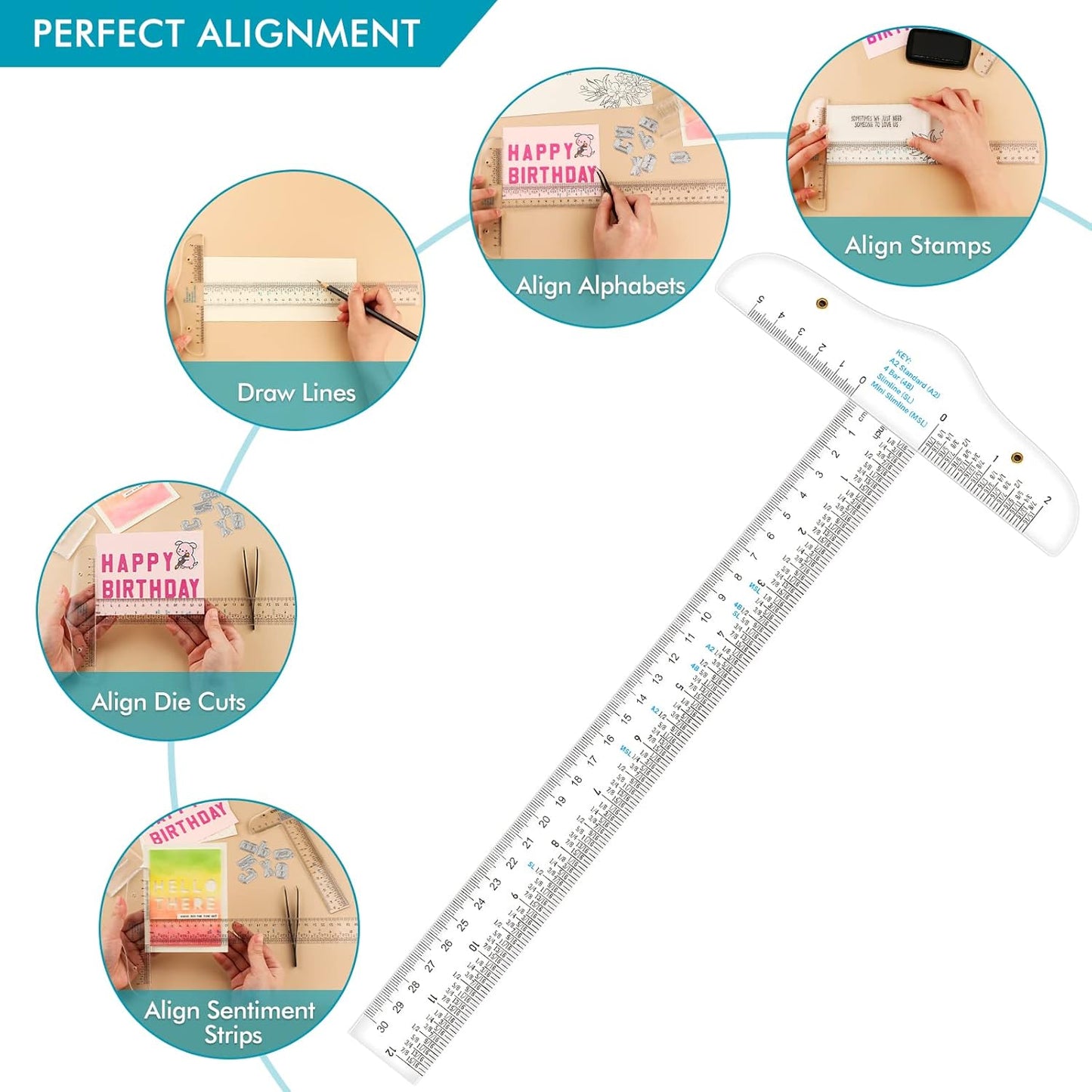 12" Clear Acrylic T-Square Ruler for Easy Reference While Crafting T-Square Ruler Hand Tool in Both Inches Metric Measurements Transparent Graduated T-Ruler Inch Metric T-Square Measuring Scale Ruler