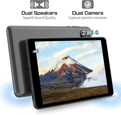 8 inch Tablet Android 14 Tablets,Quad-Core Tablet PC,8GB RAM+64GB ROM 512GB Expand,5000mAh Battery, 2+8MP Dual Cameras, Bluetooth, 2.4G/5G WiFi Tablets(Gray)