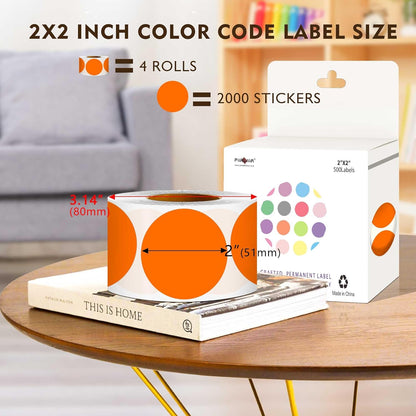 PARLAIM 2 inch Round Color-Code Dot Sticker Labels, 4 Rolls 2000 Adhesive Label Pack in Dispenser Box, Orange