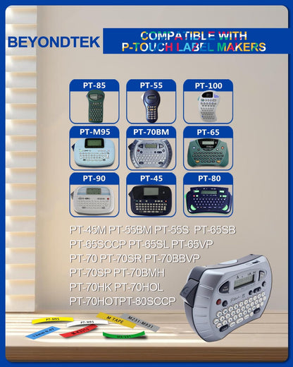 M Tape Work for PT-65 PT-70 PT-70BM PT-M95 Replace with Brother P Touch M Tape 12mm 0.47 Colors for M-K231s/M-431/M-531/M-631/M-731/M-831/M-931s with Label Maker PT-45 PT-80 PT-90 8m 26.2ft