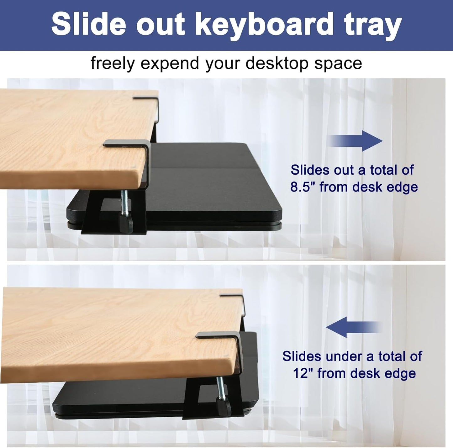 Desktop Keyboard Tray, Pull-Out Under The Table, 26.77 "X 11.81" Large-Sized Keyboard Tray, C-Shaped Lip Holder, Easy to Install, Suitable for Home Learning and Office Use(Black)