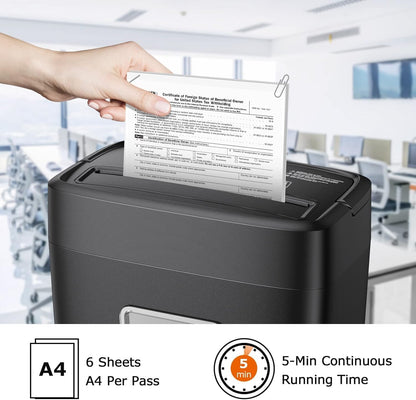 Bonsaii 6 Sheet High Security Micro Cut Paper Shredder, Credit Cards/Mail/Staples/Clips Shredder for Home Use with 4.2 Gallon Bin (C261-D)