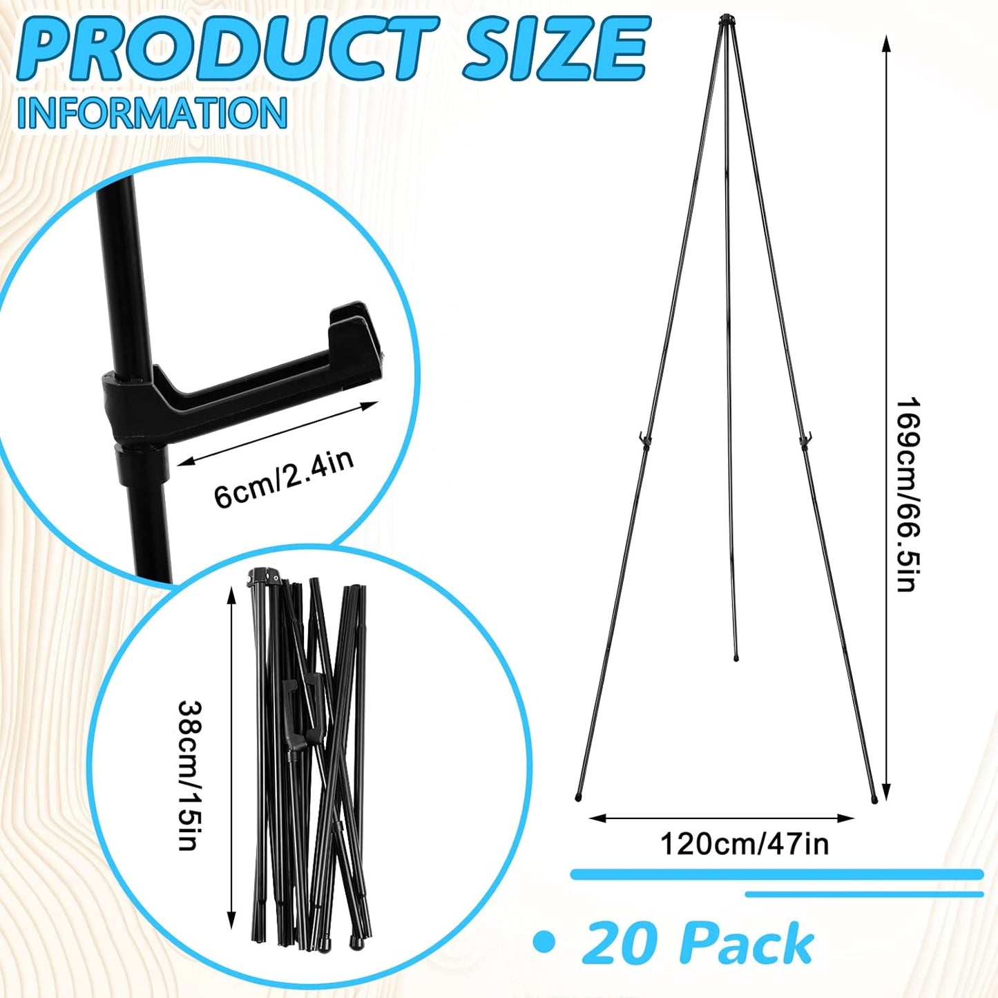 Honoson 20 Pack 63" Easel Stand for Display Folding Lightweight Metal Easels Stand Bulk for Painting Canvas Wedding Sign with Portable Bags