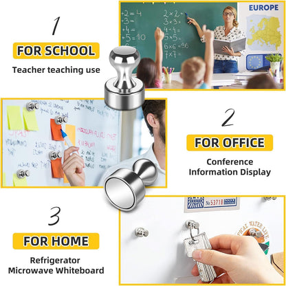 60 Pack Refrigerator Magnets - Whiteboard and Fridge Magnets, Small Neodymium Push Pin Magnets for Locker, Map, Kitchen, Office, School