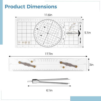 3 Pcs Basic Navigation Set, Including Marine Parallel Ruler, Nautical Protractor, and Navigation Fixed Point Divider, Marine Accessories with Clear Scales for Boat