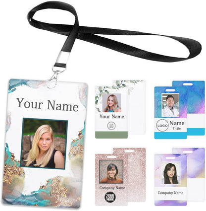 Custom Id Badge, Personalized Employee Photo Identification Card with Lanyard, Durable ID Card for Office Worker Doctor Nurse Student-Vertical-Template10