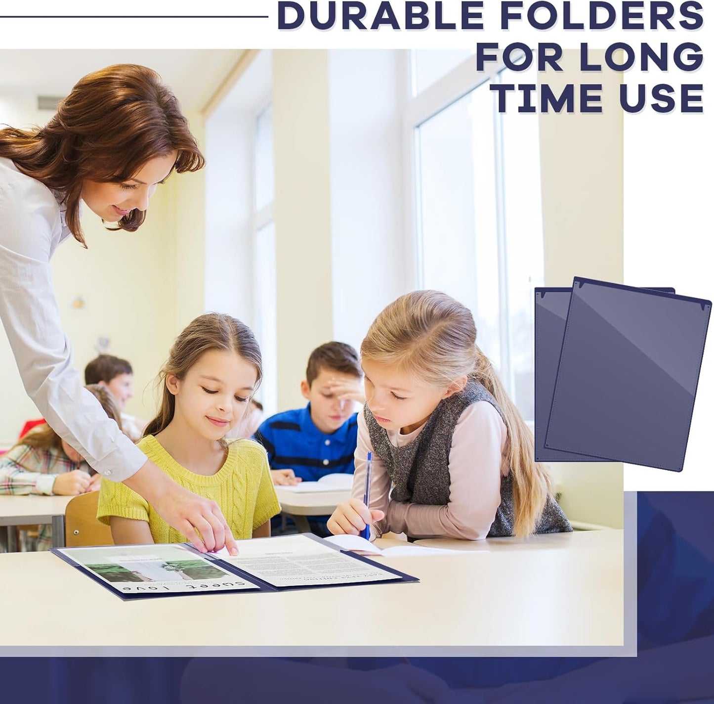 Henoyso 24 Pcs Folders Take Home Heavy Duty 2 Pocket Homework Folders with Clear Front Pockets for Elementary Students Parent Teacher Communication (Navy Blue)