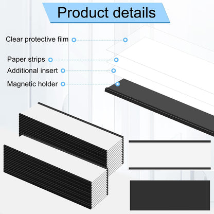 Gueevin 30 Pcs Magnetic C Channel Label Holders 3 x 8 Inch Label Holders Magnet Name Plate with Paper Inserts and Clear Plastic Protectors for File Cabinet Shelf Toolbox Drawer