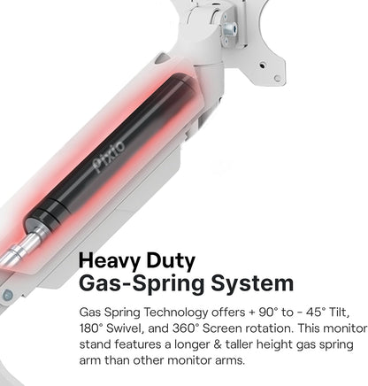 Pixio PS2D White Ultrawide Heavy-Duty Premium Dual Monitor Arm Stand Desk Mount - Fits up to 35 inches Two Monitors, Weights up to 33 lbs Each, Compatible with VESA 75x75mm 100x100mm