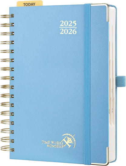 POPRUN Academic Daily Planner 2025-2026 One Page A Day - [5.75" x 8.5"- Spiral Hard Cover], Appointment Book (July 2025 - June 2026) with Monthly Calendar - Haze Blue