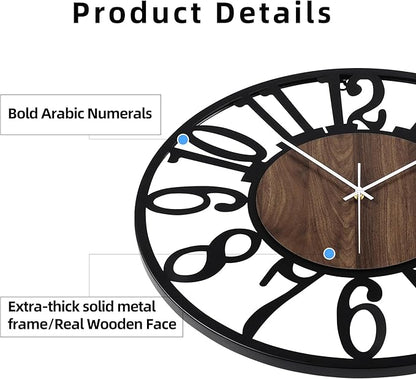 24 Inch Large Metal Wall Clock with Voice and Light Sensor Night Light, Glow in The Dark Non-Ticking Silent Battery Operated Decorative Oversized Wall Clock for Bedroom Living Room Decor