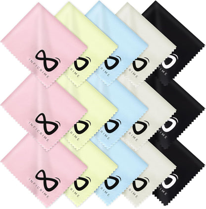 Microfiber Glasses Cloth 15 Pack (6x7 Inch) - 5 Assorted Colors - Premium Soft Scratch-Free Cleaning for Eyeglasses, Screens, Phone, Camera Lenses & Electronics