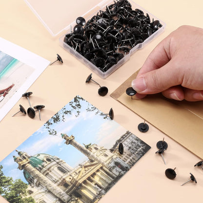 150PCS Black Push Pins, Standard Clear Thumb Tacks Steel Point and Transparent Plastic Head for Bulletin Board, Fabric Marking, Crafts and Office Organization