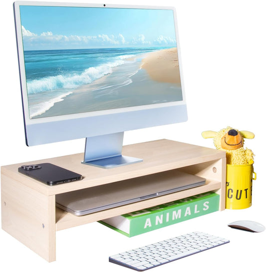 Monitor Stand Riser, 2 Tier Computer Stand, Desk Organizers and Accessories, Desktop Shelf with Storage for TV Screen PC Printer (Oak-18.9inch)