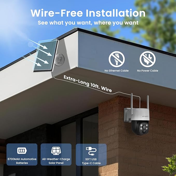 xmartO Wire-Free PTZ Solar Home Security Camera System Wireless, 12-Set 2K 4MP QHD CCTV Camera Kit with 4k 16CH Expandable Wi-Fi 6 NVR, All-Weather Solar Charge