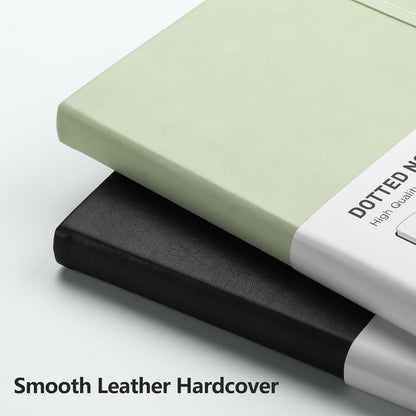RETTACY Bullet Dotted Journal Notebook, 2-Pack, 160 Numbered Pages per Pack, A5 Medium Size (5.7'' x 8.3''), 120 GSM Thick Paper, Leather Hardcover, for Bullet Journaling (Black & Light Green)