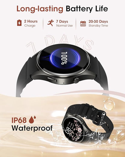 Smart Watch (Make/Answer Calls), 1.26" HD Smart Watches for Men/Women with Sleep/Heart Rate/SpO2 Monitor/110+ Sport Modes, Waterproof Fitness Tracker Watch, Smartwatch for iPhone/Samsung/Android, Gift