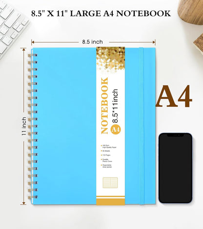 Spiral Notebook Journal 8.5” x 11”, Lined Notebooks for Women Men, A4 Large College Ruled Journal, 100 GSM Paper, Plastic Hardcover Spiral Bound Journals for Work School Business, Blue