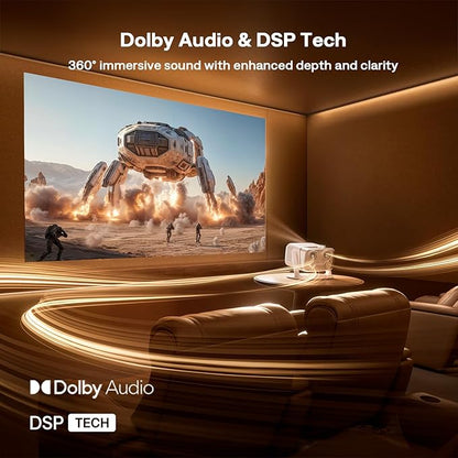 Aurzen BOOM mini Google TV Movie Projector with WiFi and Bluetooth, Voice Control, Family Mode, 20W Dolby Audio, Real-Time Focus, 4K Supported Smart Portable Home Theater Projector Outdoor, Off-white