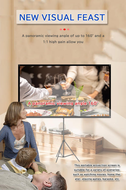 Projector Screen with Stand Outdoor 70 inch 4K HD 1.5-Gain Wrinkle-Resistant Movie Screen, 160° Viewing Angle, Projection Screen for Movie Night and Indoor 【70in】