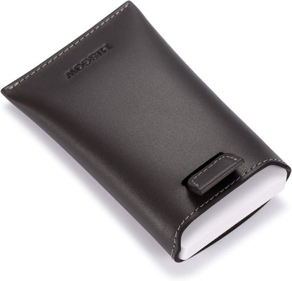 HISCOW Business Card Holder with Flap for Dispensing Cards - Italian Calfskin (Gray)