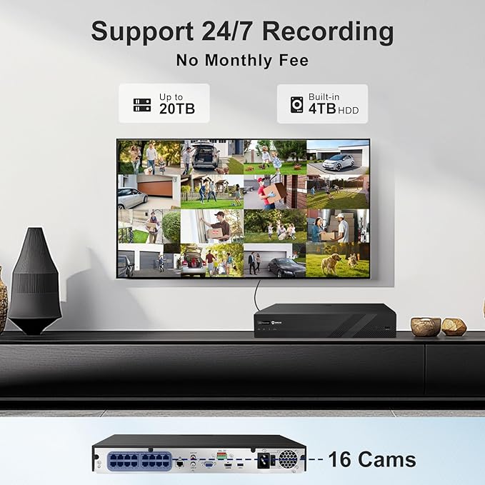 Anpviz 16CH PoE Security Camera System,8PCS 5MP Wired IP TurretCameras Outdoor, Color Night Vision, Built in Mic, 12MP PoE NVR with 4TB HDD for 24/7 Recording, CCTV for Businesses Home