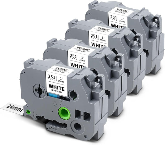 TZe251 24mm 0.94 Laminated White TZ Tape Replacement for Brother TZe-251 P Touch Label TZe Tape 24mm 1 Inch Label Maker Tape for Brother PT-D610BT PT-D600 PT-P710BT PT-P700 PT- P910BT, 4-Pack