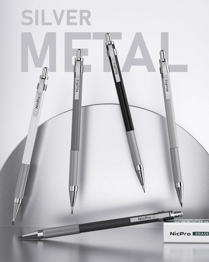 Nicpro 38PCS Art Mechanical Pencils Set in Leather Case, 3 PCS Metal Drafting Pencil 0.5, 0.7, 0.9 mm & 5 PCS 2mm Lead Holder (6B 4B 2B HB 2H 4H Colors) For Sketching Drawing With 20 Tube Lead Refills