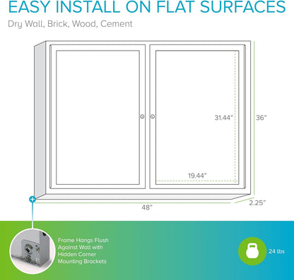 Ghent 36" x 48" 2-Door indoor Enclosed Bulletin Board, Shatter Resistant, with Lock, Satin Aluminum Frame - Natural Cork (PA234K) Made in the USA