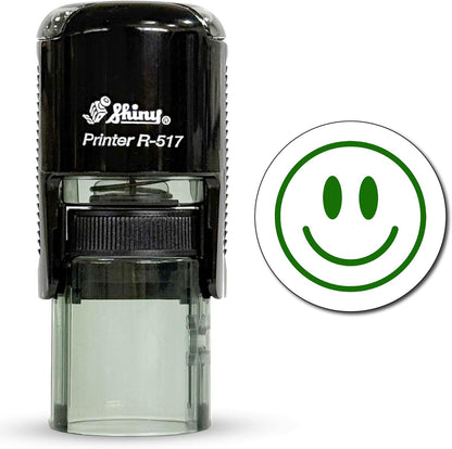 Shiny Smiley Face Teacher Stamp, Round Self Inking Stamp for Classroom, Green Ink