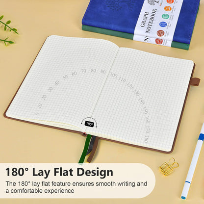 Graph Paper Notebook, 160 Pages Grid Journal for women & men, A5 Hardcover Leather Graphing Notebook for School, Work, Travel, Note Taking 5.9”x8.5” (Brown)