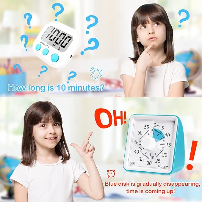 Secura 60-Minute Visual Timer, Classroom Timer, Countdown Timer for Kids and Adults, Time Management Tool for Teaching (Blue & Blue)