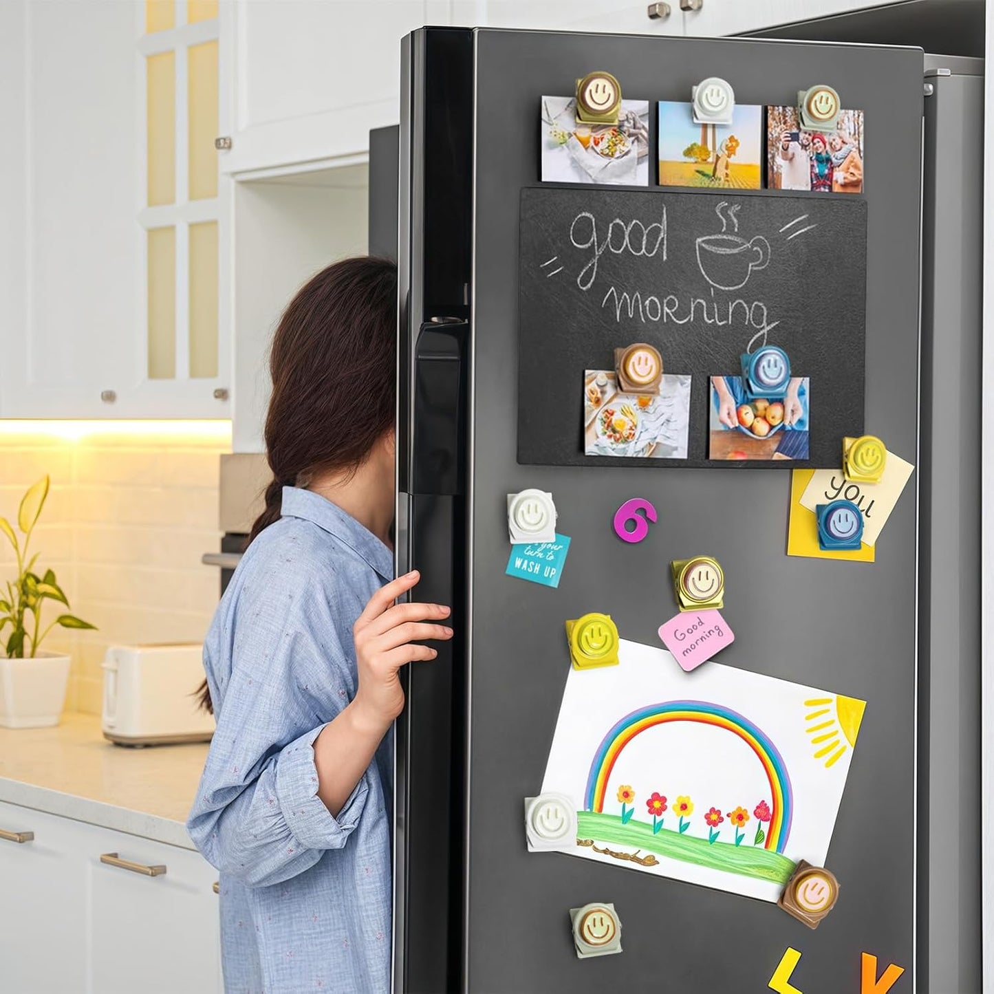 6Pcs Fridge Magnets Refrigerator Magnets, Neon Resin Happy Faces Magnetic Clips for Whiteboard Locker Classroom Magnets Teacher Must Haves School Supplies Accessories