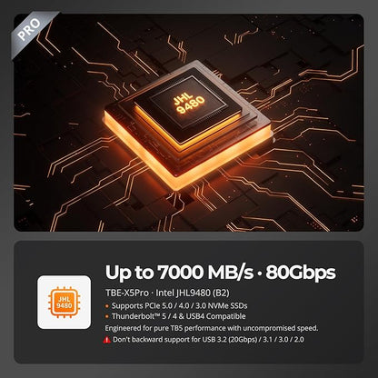 TESmart 80Gbps M.2 NVMe SSD Enclosure with JHL9480 Chip, PCIe 5.0 SSD | Compatible with Thunderbolt 5/4/3/USB4 v2/USB4, Smart Cooling | 8TB Max | High-Speed 7000MB/s External Storage(TBE-X5PRO)