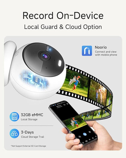 Noorio 2MP Security Cameras Wireless Outdoor Battery Powered Camera Surveillance Exterieur for Home, Color Night Vision, AI Motion Detection, 2.4G WiFi, IP66, 32GB Local Storage, 2-Way Audio (2 Pack)