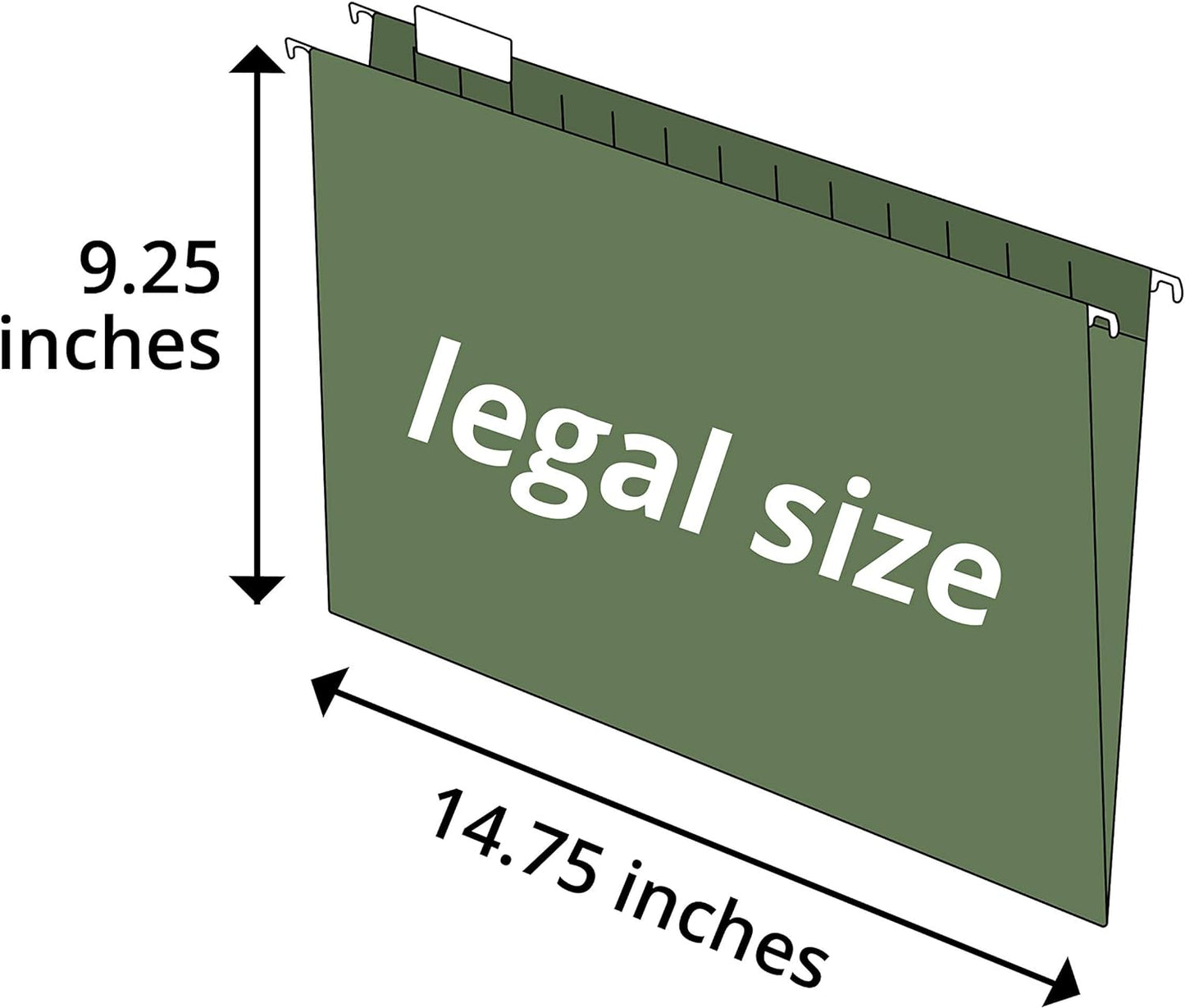 Blue Summit Supplies Hanging File Folders, 1/5 Cut Adjustable Tabs, Legal Size, 5 Tab Locations, Designed for Legal and Law Office File Organization, Standard Green, 50 Pack, Legal Size