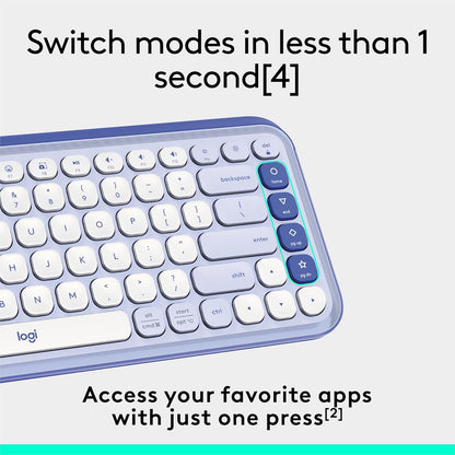 Logitech POP ICON Keys Wireless Bluetooth Keyboard, Comfortable Typing, Programmable Keys, Easy-Switch Between up to 3 Devices, for Laptop, Tablet, PC – Lilac and Off-White