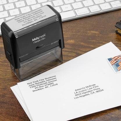 MaxMark Customized Self Inking Stamp - Up to 6 Lines of Text - Large & Wide Size - Choose from 15 Ink Colors