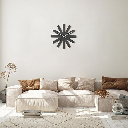 BEW Wall Clock, 14 in Mid Century Modern Wall Clocks Battery Operated, Unique 3D Frameless Black Metal Wall Clock Silent Non Ticking for Kitchen, Bedroom, Office, Outdoor, Living Room Decor