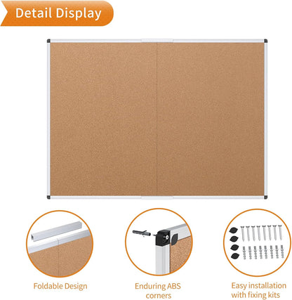 VIZ-PRO Cork Bulletin Board/Foldable Noticeboard, 36 X 24 Inches, Silver Aluminium Frame