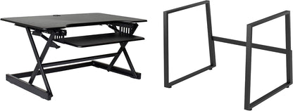 Rocelco 40" Large Height Adjustable Standing Desk BUNDLE - Quick Sit Stand Up with Floor Stand - Tall Gas Spring Assist Computer Workstation - Retractable Keyboard Tray - Black (R DADRB-40-FS2)